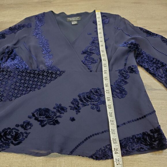 Y2K Silk Blend Burnout Velvet Babydoll Top Flared Sleeve Whimsigoth Fairy Grunge - Picture 9 of 12